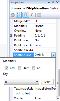 File Menu Browse Menu Item Shortcut Key