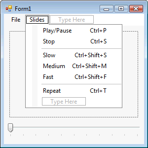 Slides Menu with Shortcut Keys