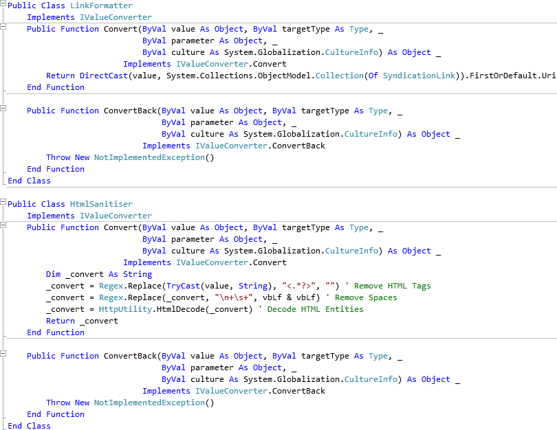 MainPage.xaml ValueConverter Classes