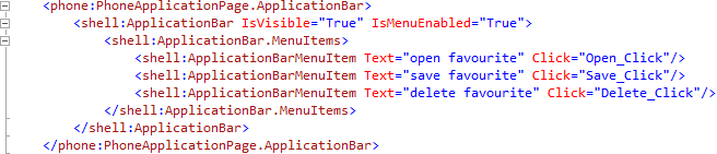 ApplicationBar Menu XAML