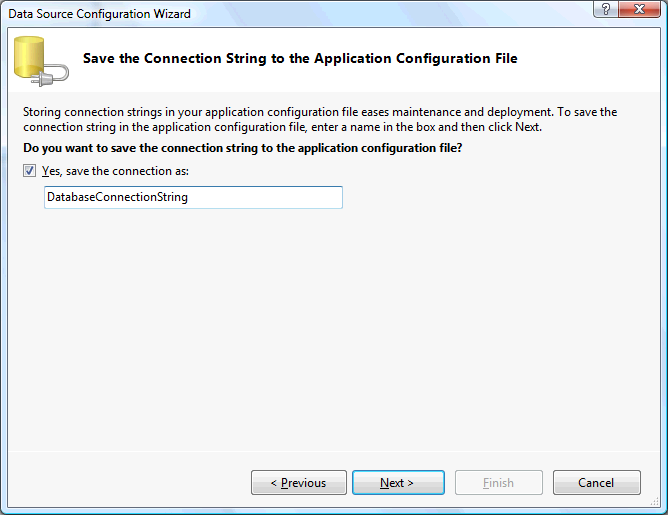 Save the Connection String to the Application Configuration File