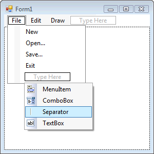 File Menu with Type Here options displayed at bottom of menu