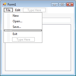 File Menu with Divider above Exit MenuItem