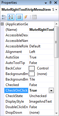 Mute Right Menu Item Properties