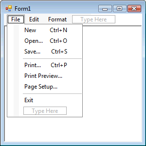 File Menu with Shortcut Keys