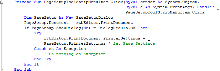 File Menu Page Setup Menu Item Click Event