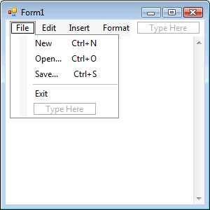 File Menu with Shortcut Keys