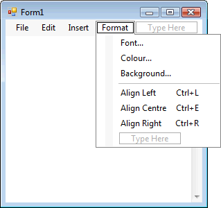 Format Menu with Shortcut Keys