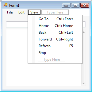 View Menu with Shortcut Keys