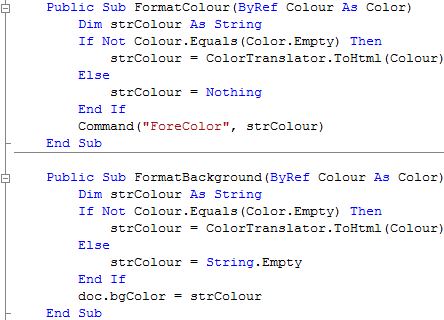 Web Editor Colour Subroutines